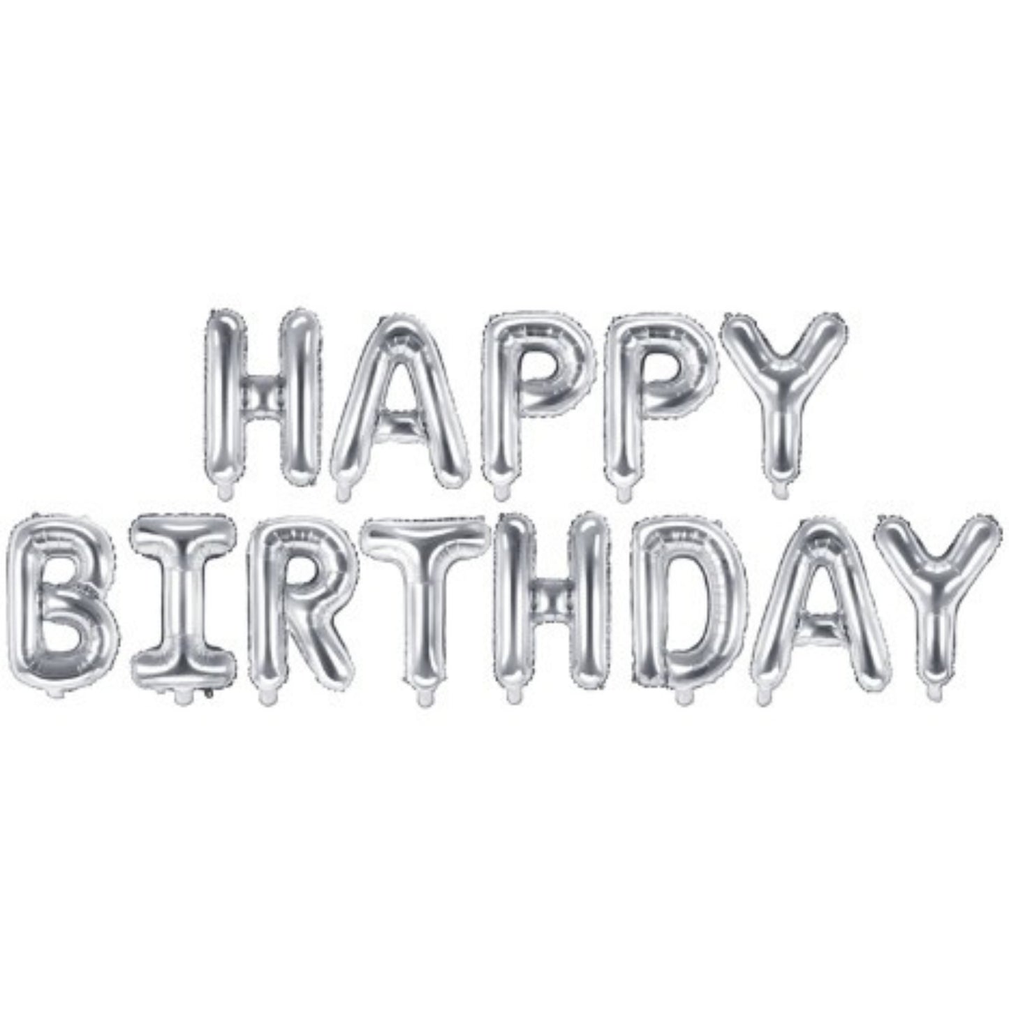 SILVER 'HAPPY BIRTHDAY' AIR FILL FOIL LETTER BALLOON KIT (134 x 14"/ 340 x 35cm)