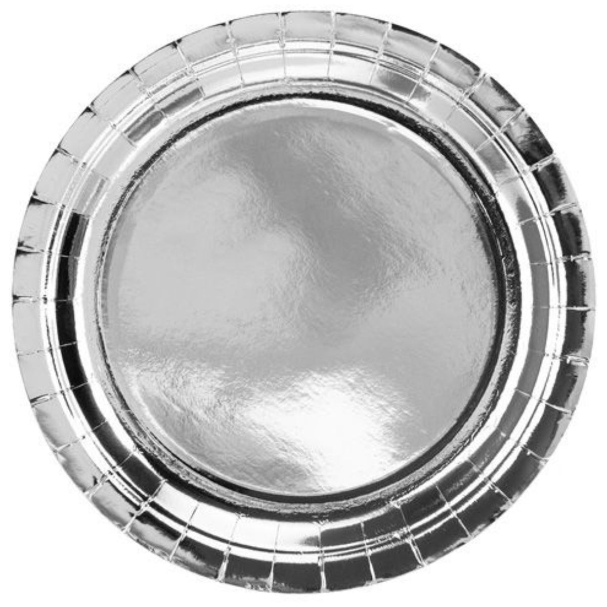 SHINY SILVER FOIL ROUND PLATES (23cm - 6 PACK)