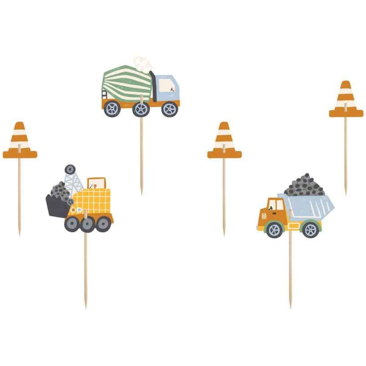 CONSTRUCTION VEHICLES CUPCAKE TOPPERS (4-7cm, 6 PACK)
