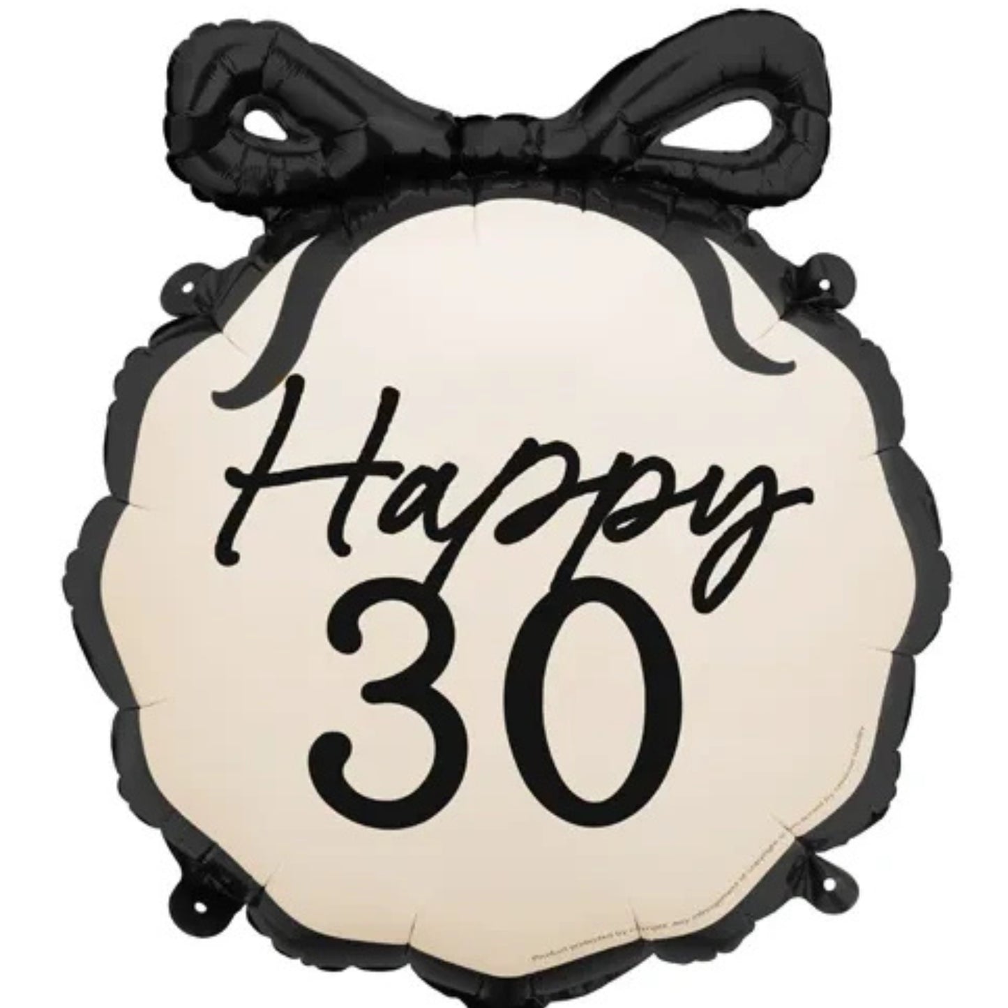 18"/ 46cm CREAM WITH BLACK BOW HAPPY 30TH BIRTHDAY ROUND FOIL BALLOON