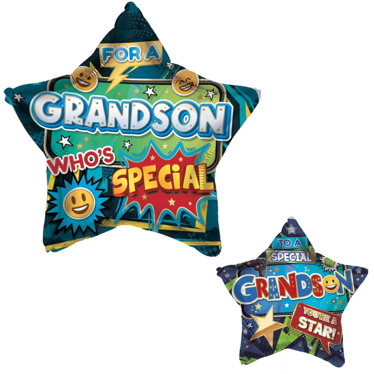 18"/ 46cm HAPPY BIRTHDAY GRANDSON DOUBLE-SIDED STAR FOIL BALLOON