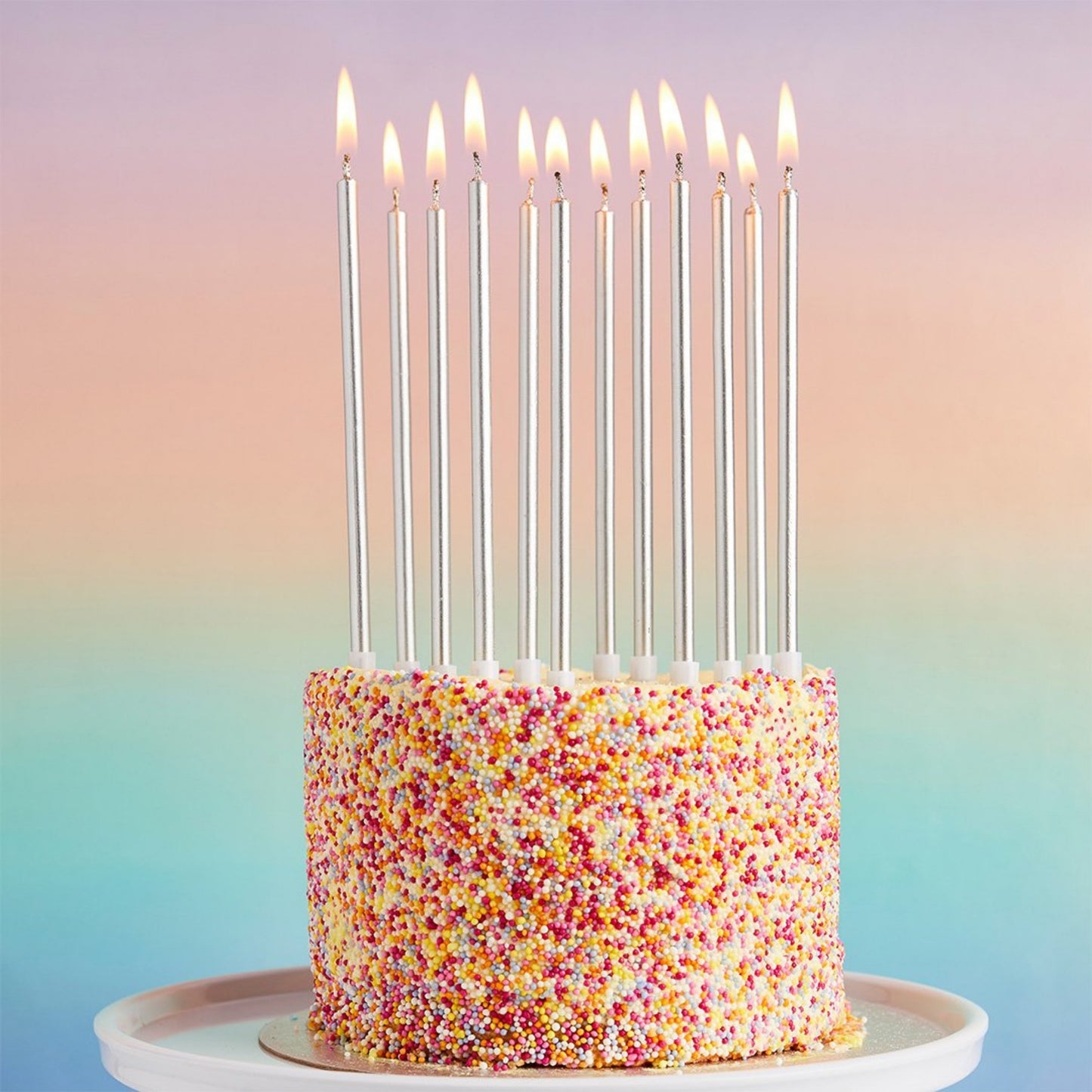 6"/ 15cm SILVER TALL SKINNY WAX CANDLES (12 PACK)