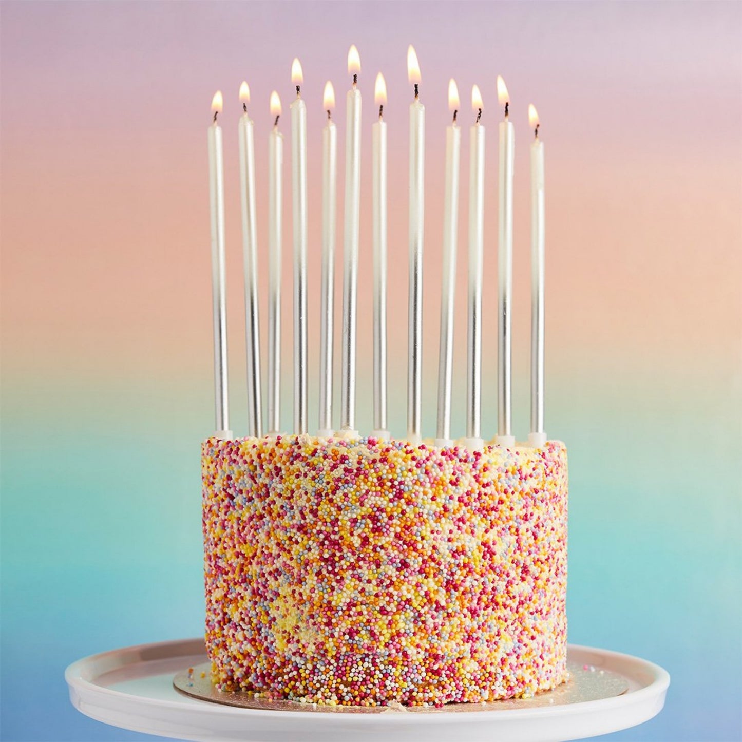 6"/ 15cm SILVER OMBRE TALL SKINNY WAX CANDLES (12 PACK)