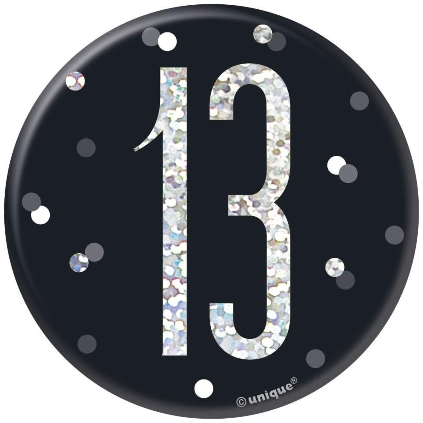 3"/ 8cm GLITZ BLACK 13th BIRTHDAY BADGE