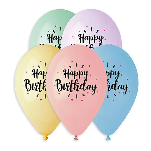 13"/ 33cm PASTEL HAPPY BIRTHDAY 6 PACK LATEX BALLOONS