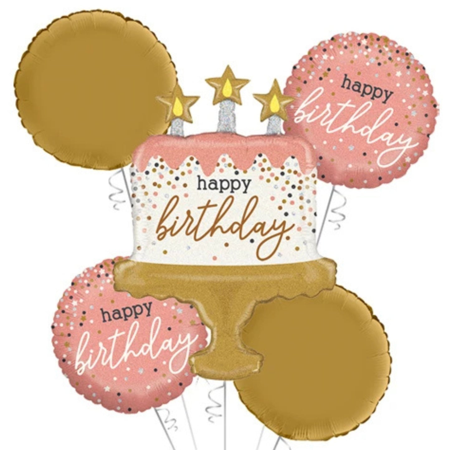 HAPPY BIRTHDAY CAKE 5 PIECE FOIL BALLOON BOUQUET (1x33", 4x18"/ 1x84cm, 4x46cm)