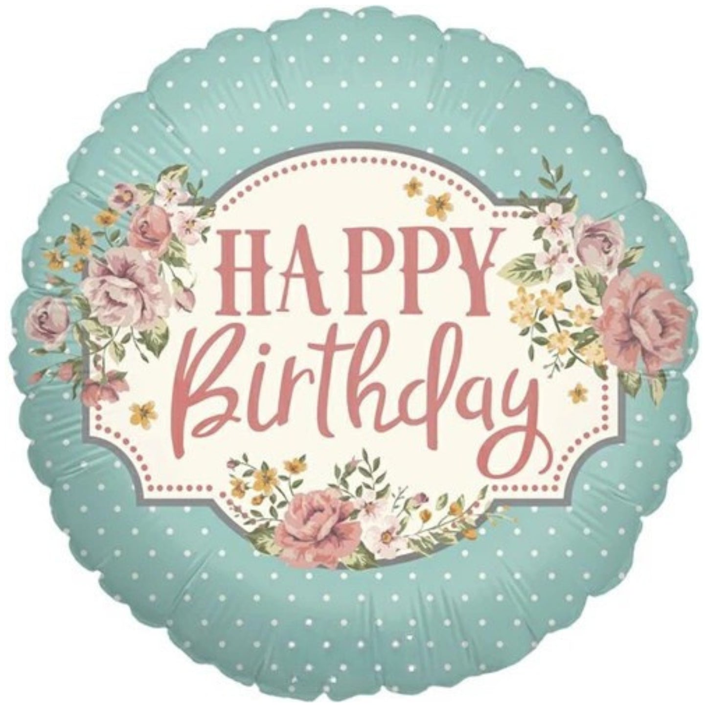 18"/ 46cm VINTAGE FLORAL HAPPY BIRTHDAY ROUND FOIL BALLOON