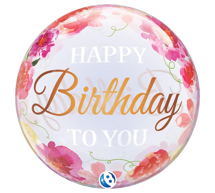 22" HAPPY BIRTHDAY PINK PEONIES BUBBLE BALLOON