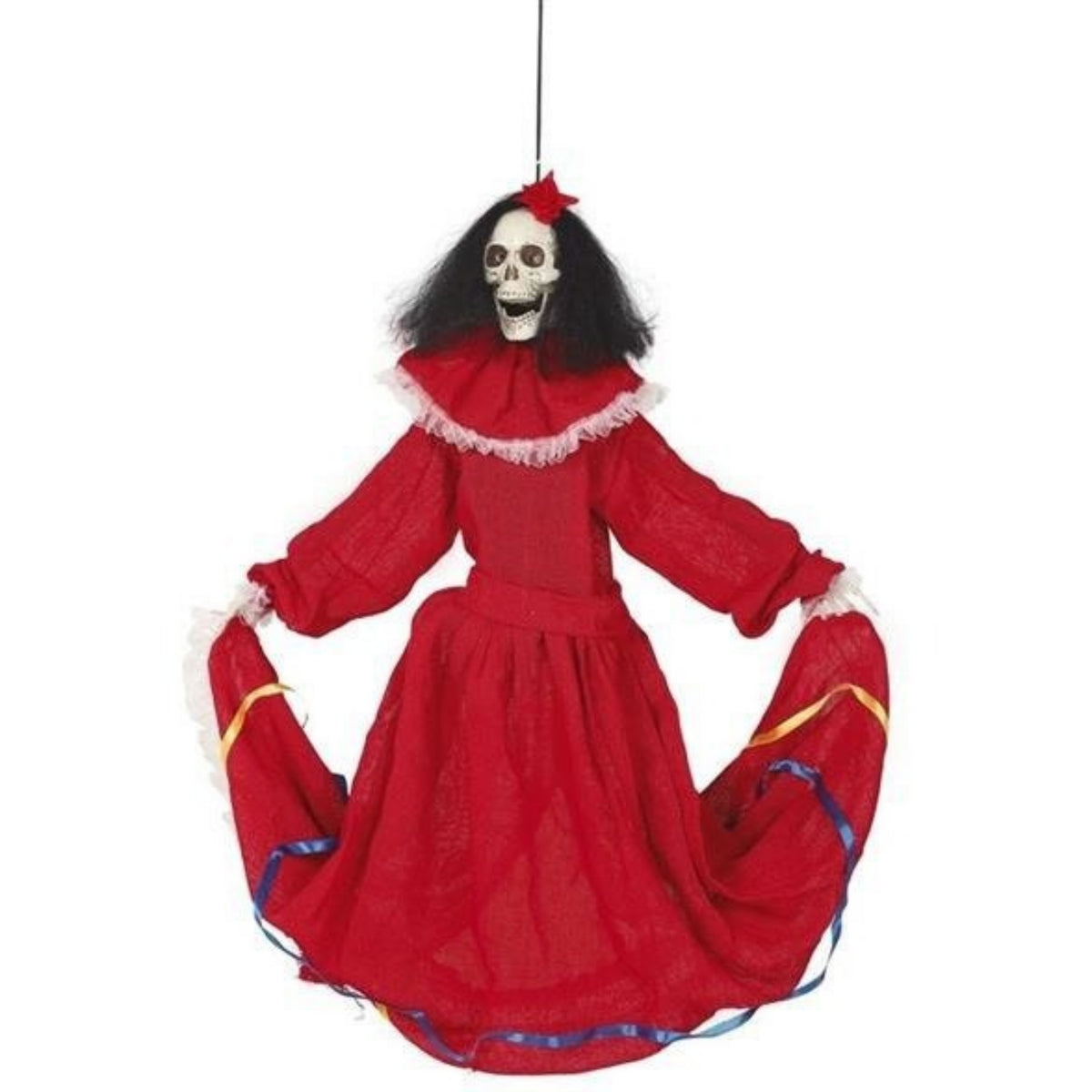 CREEPY SKELETON LADY IN RED DRESS HANGING DECORATION (80cm)