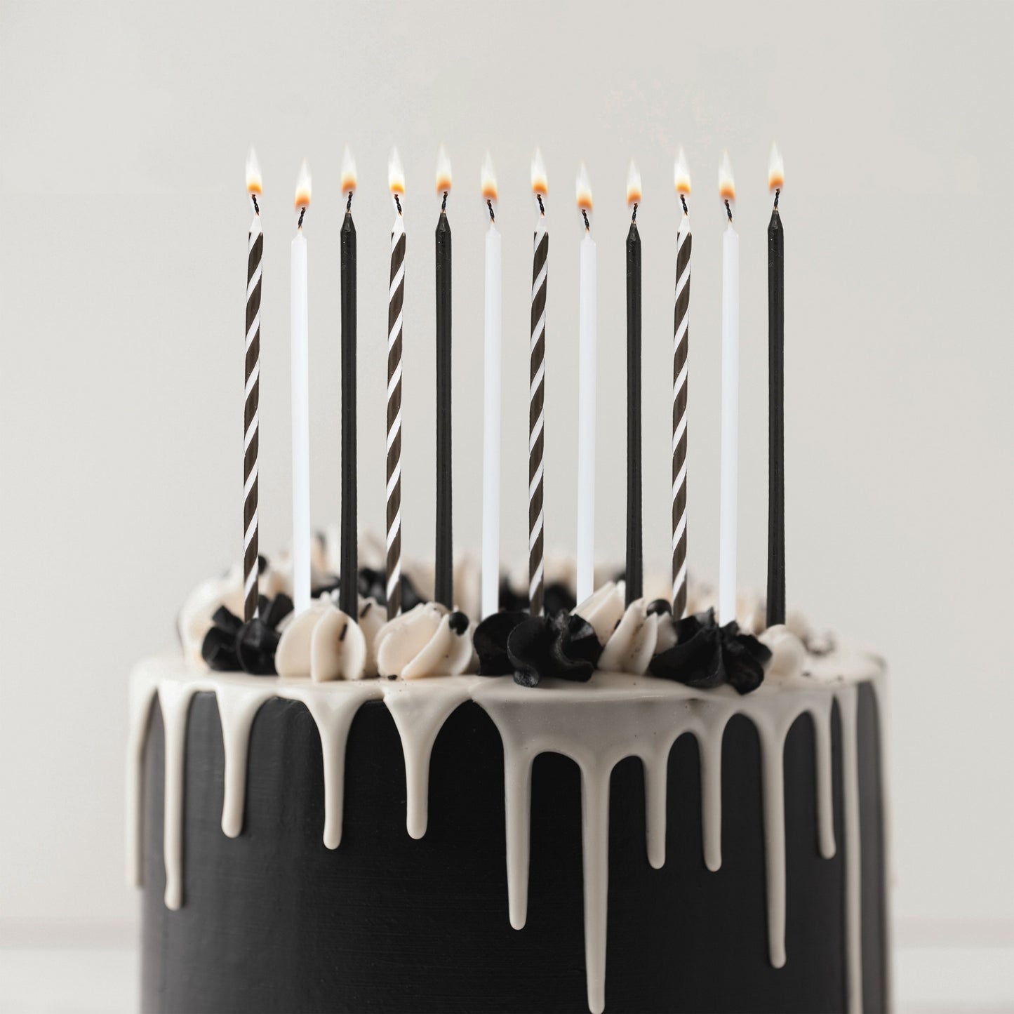 6"/ 15cm MONOCHROME TALL SKINNY CANDLES (12 PACK)