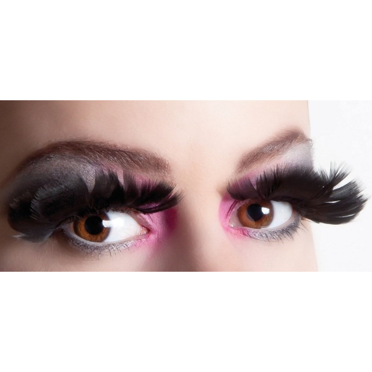 BLACK FEATHER EYELASHES WITH ADHESIVE