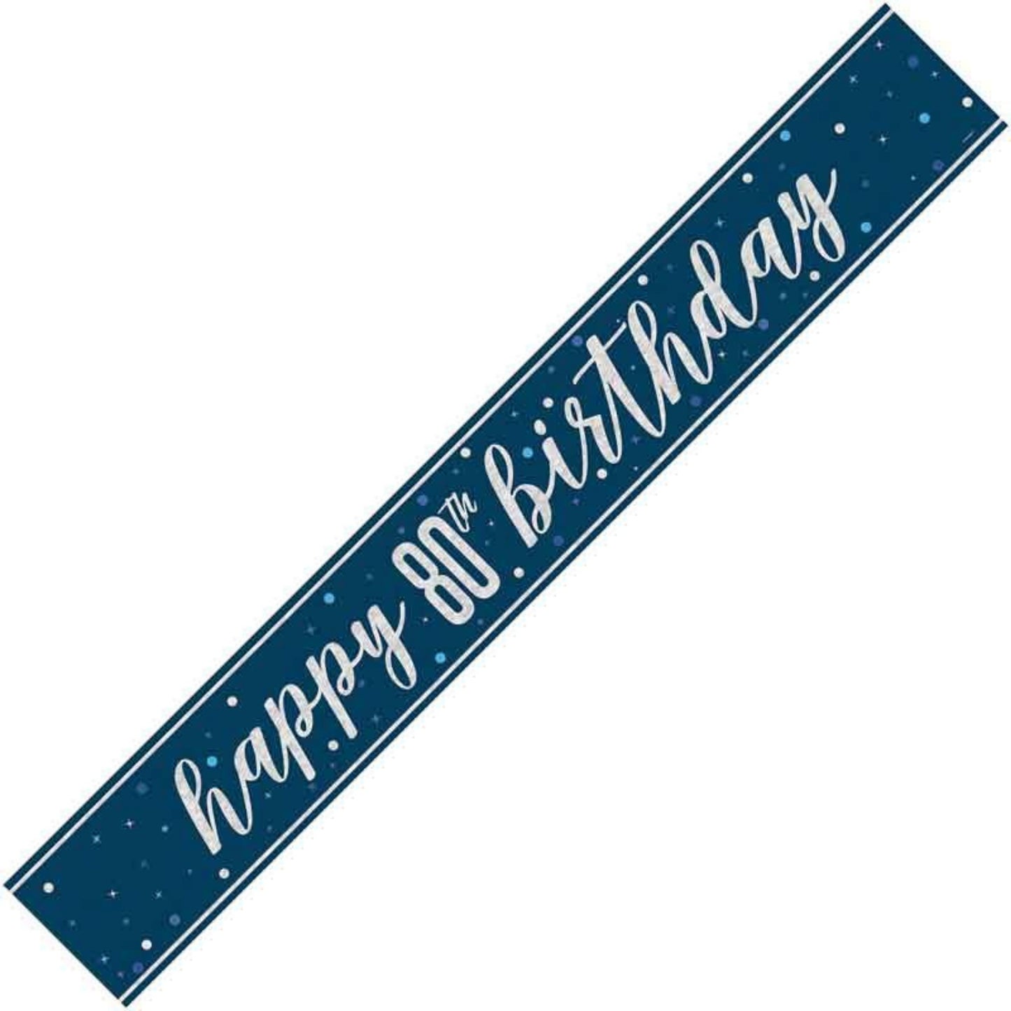 9ft / 2.7m GLITZ BLUE 80TH BIRTHDAY BANNER