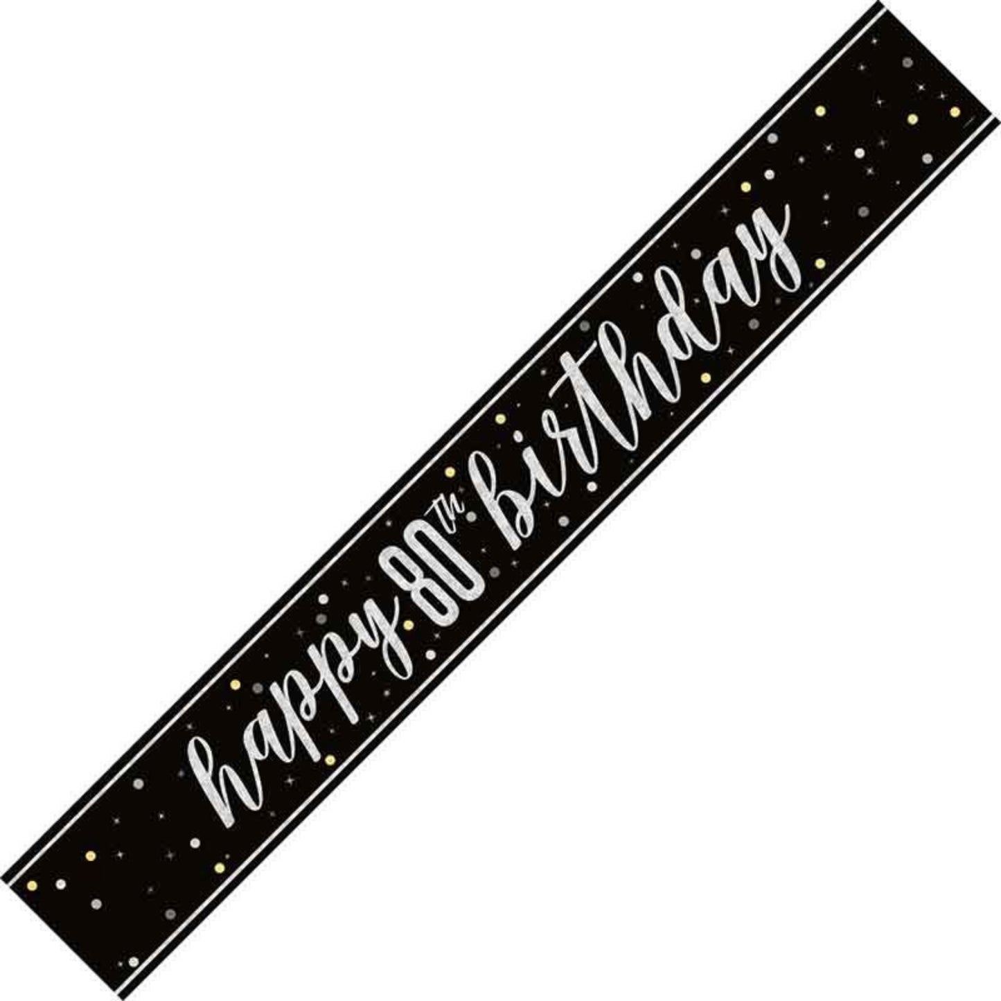 9ft / 2.7m GLITZ BLACK 80TH BIRTHDAY BANNER
