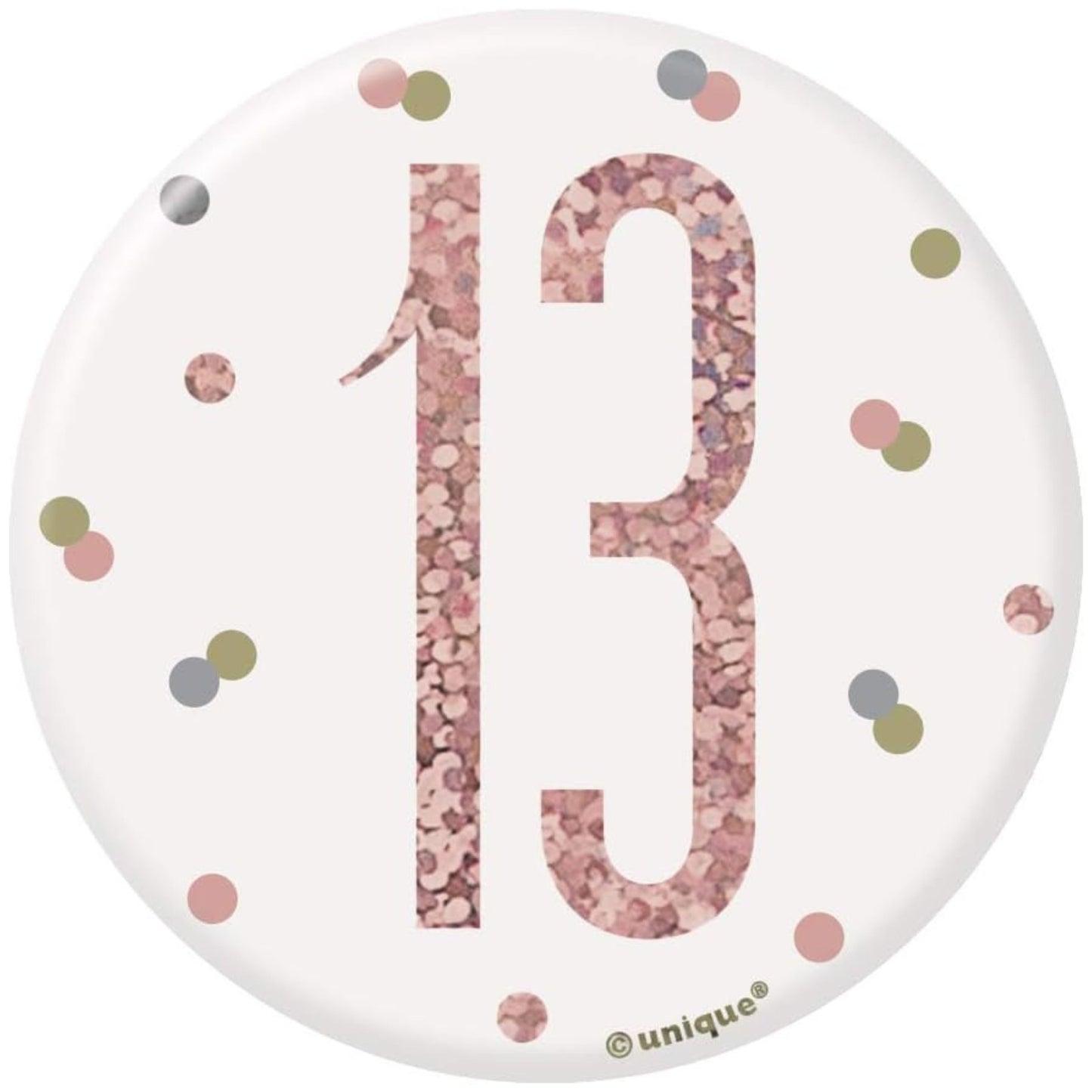3"/ 8cm GLITZ ROSE GOLD 13th BIRTHDAY BADGE