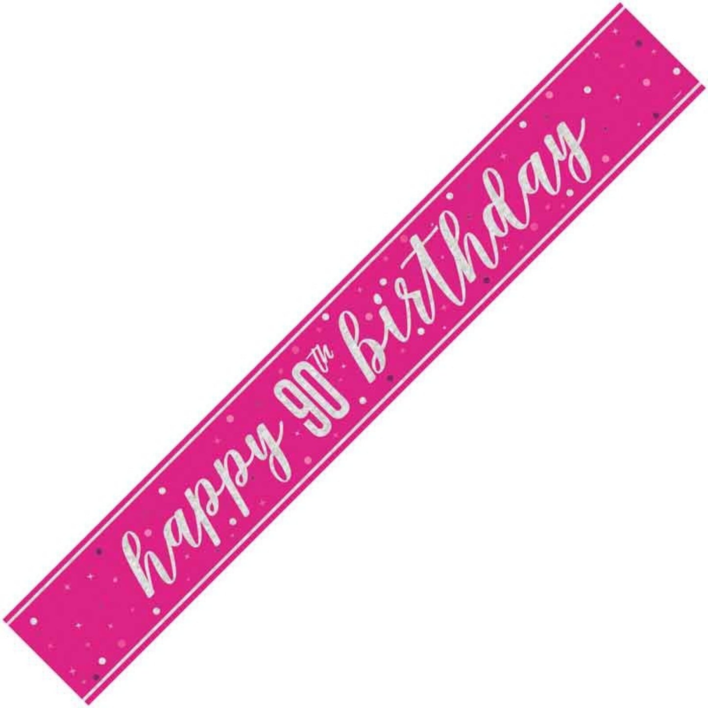 9ft / 2.7m GLITZ PINK 90TH BIRTHDAY BANNER
