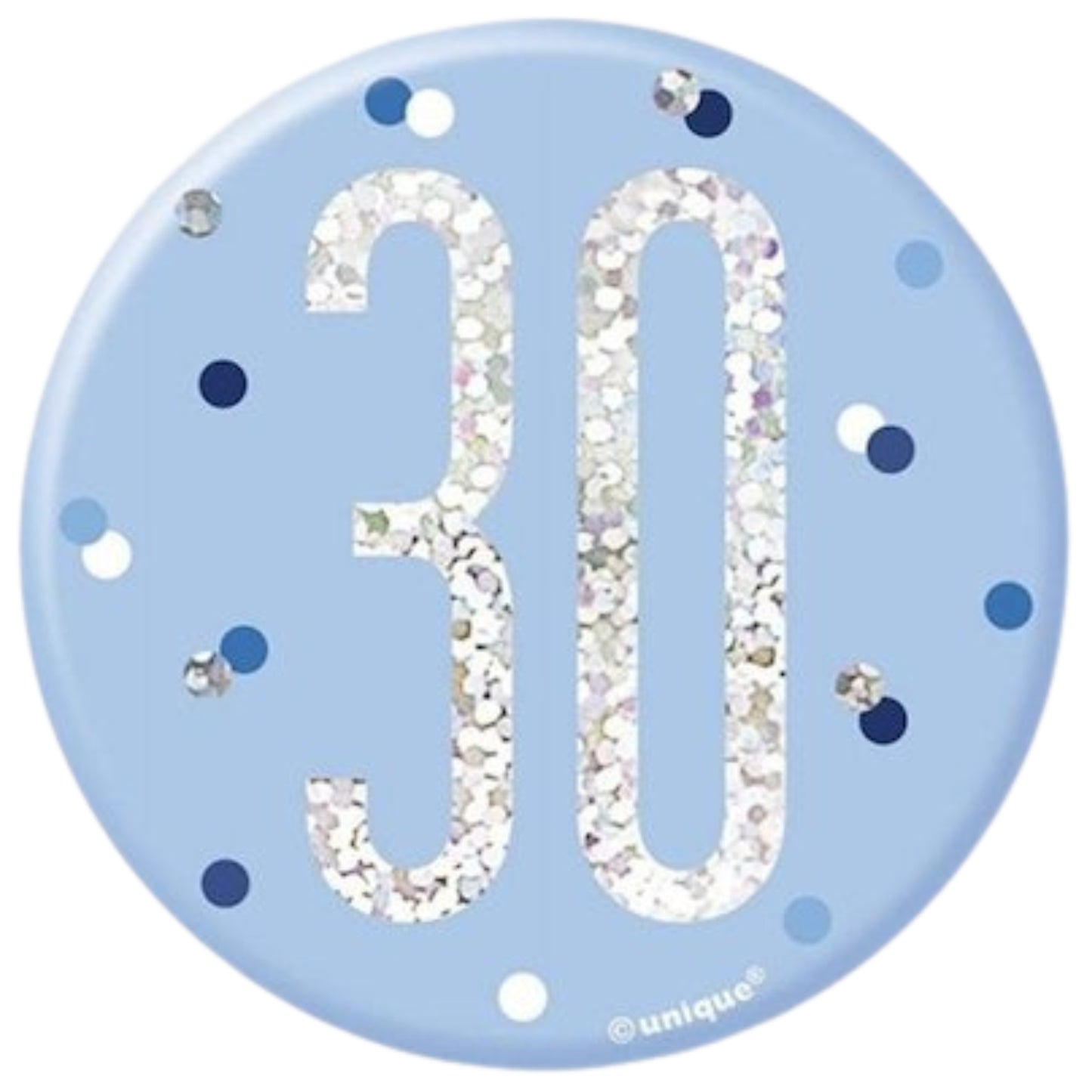 3"/ 8cm GLITZ BLUE 30th BIRTHDAY BADGE