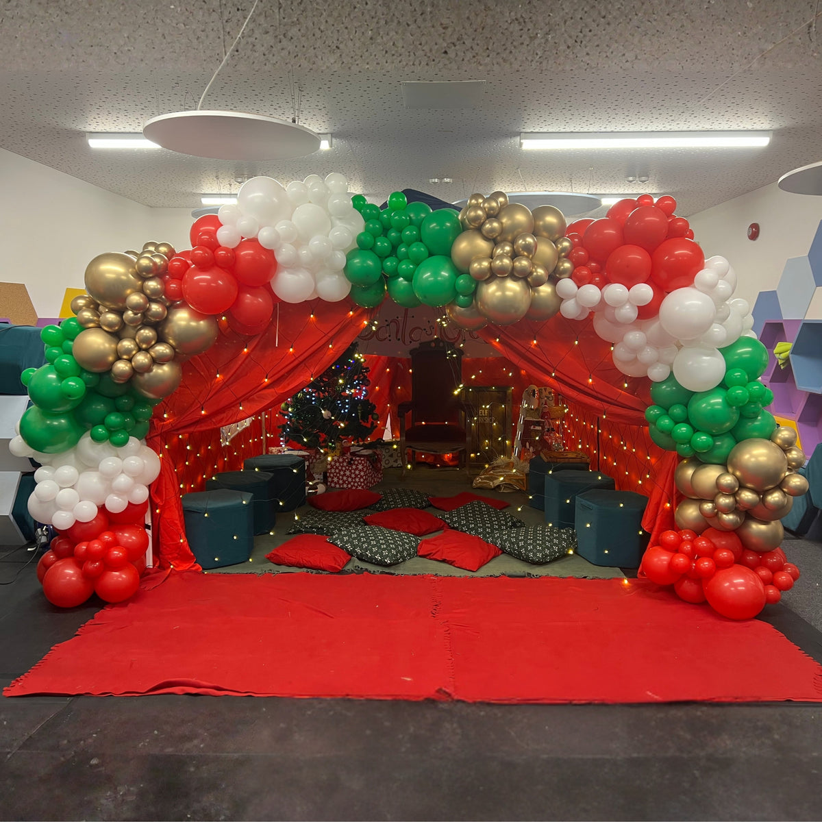 Red, White, Shamrock Green & Gold Chrome Santa's Grotto Arch