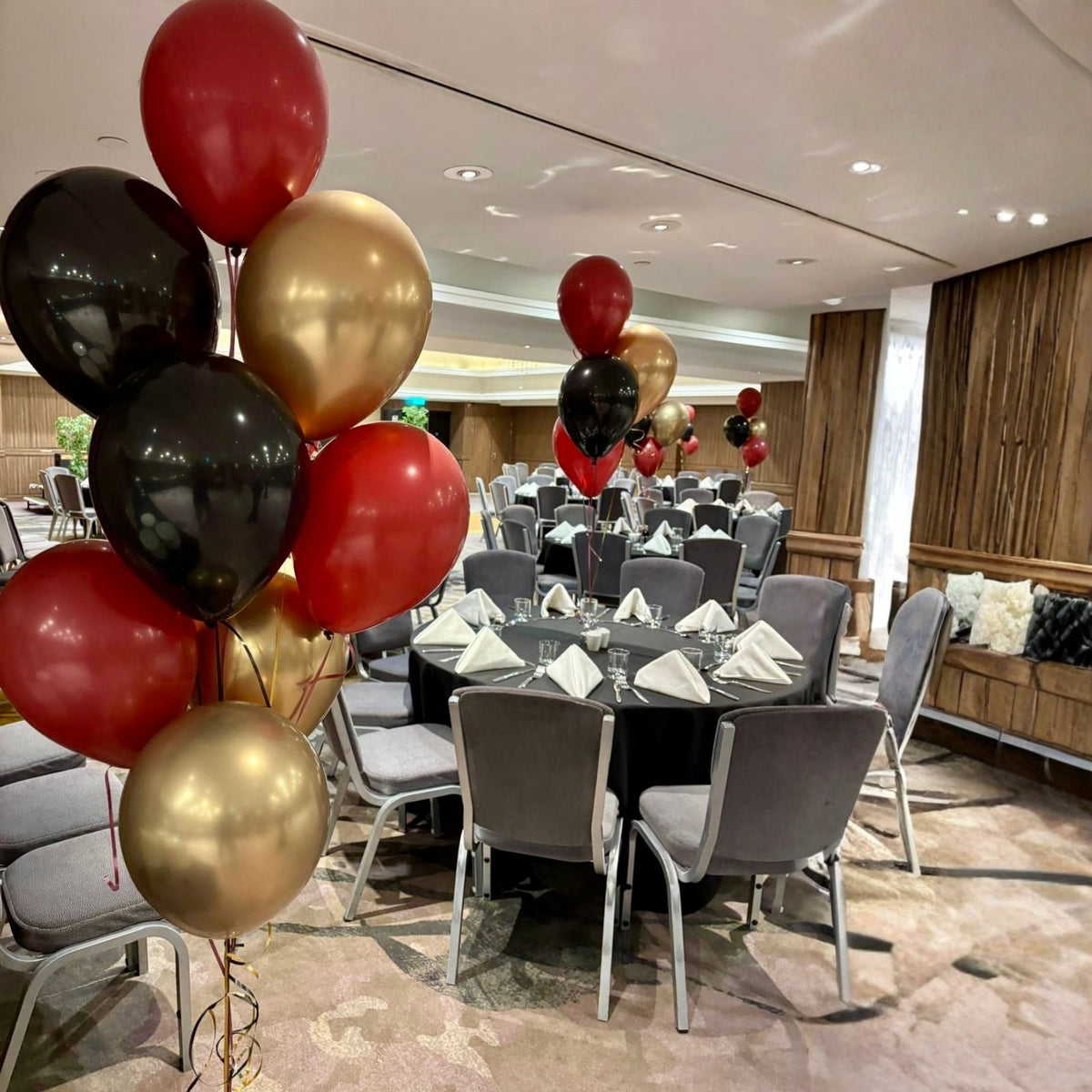 Imperial Red, Gold Chrome & Black - Table Clusters of 4 & Floor Clusters of 8