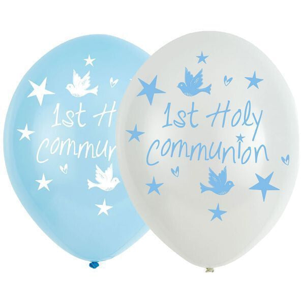 11"/ 28cm BLUE 1ST HOLY COMMUNION CHURCH 6 PACK LATEX BALOONS