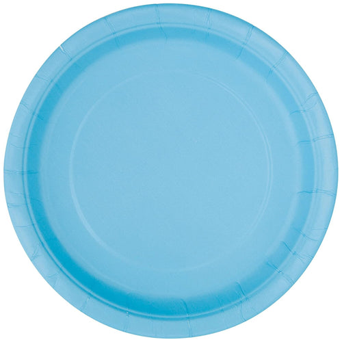 PALE POWDER BLUE ROUND PAPER PLATES (23cm - 16 PACK)