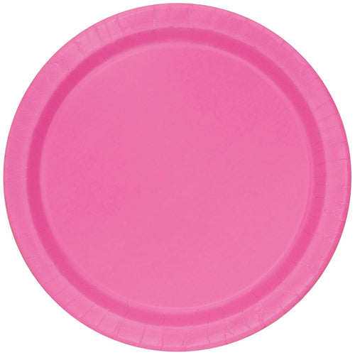 HOT PINK ROUND PAPER PLATES (23cm - 16 PACK)