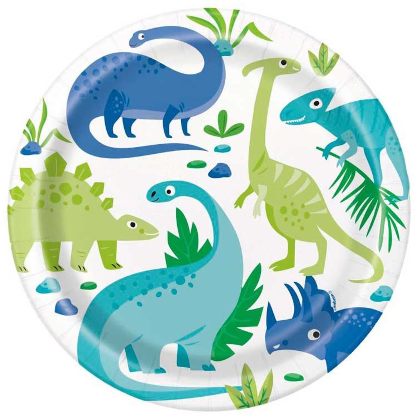 BLUE & GREEN DINOSAUR PLATES (22cm - 8 PACK)