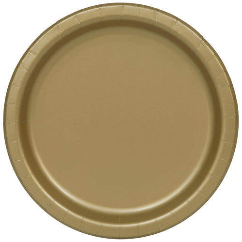 GLEAMING GOLD ROUND PAPER PLATES (23cm - 16 PACK)