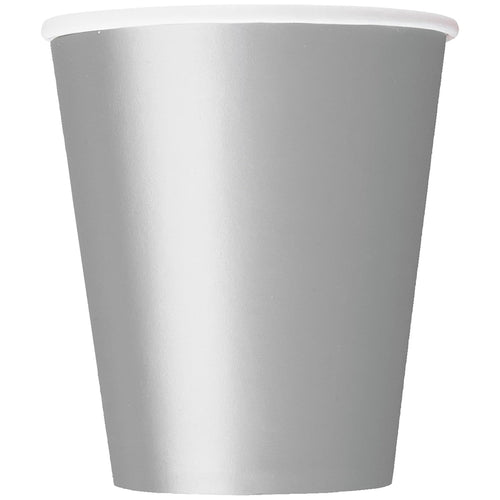 SHINY SILVER PAPER CUPS (266ml - 14 PACK)