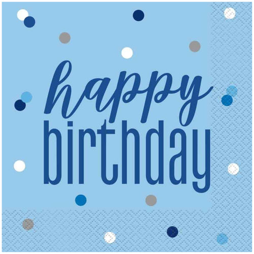 GLITZ BLUE 'HAPPY BIRTHDAY' LUNCHEON NAPKINS (17cm - 16 PACK)