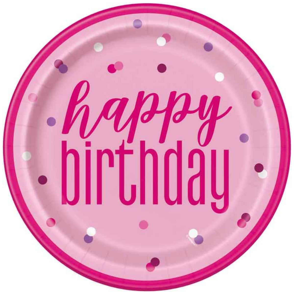 GLITZ PINK & SILVER DOTS PLATES (23cm - 8 PACK)