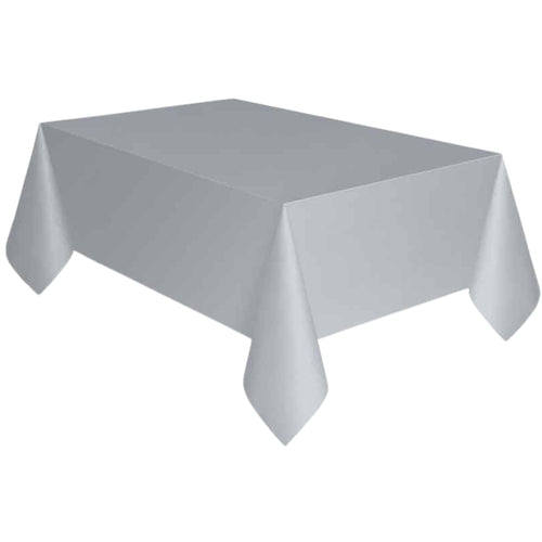 SHINY SILVER PLASTIC TABLE COVER (1.37m x 2.74m)