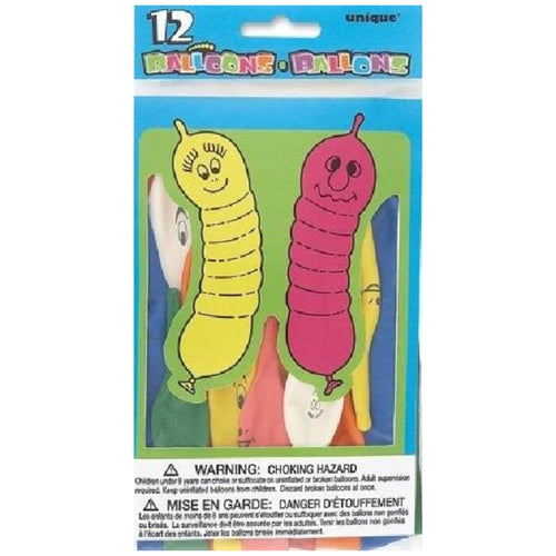 SQUIGGLY WORMS 12 PACK LATEX BALLOONS