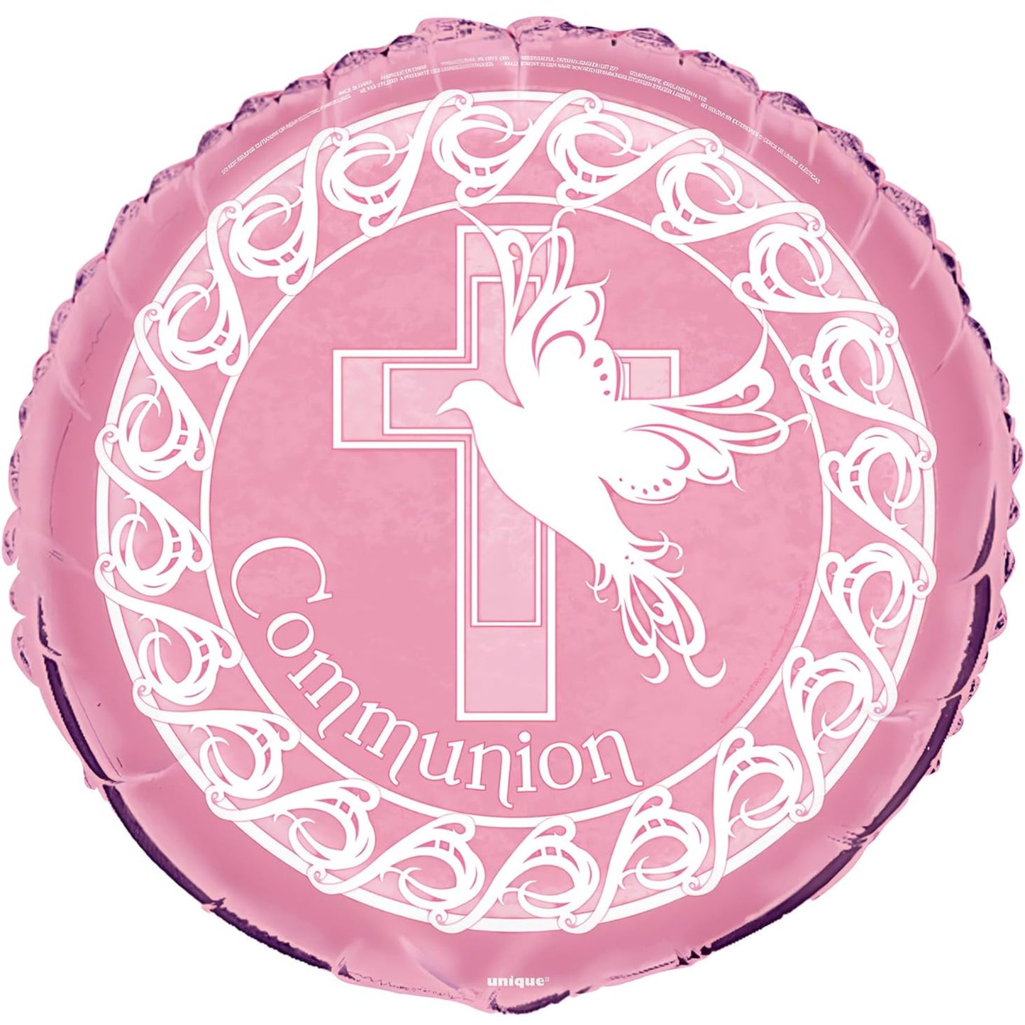 18"/ 46cm PINK DOVE CROSS COMMUNION ROUND FOIL BALLOON