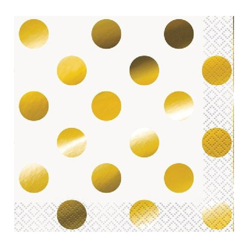 GOLD FOIL DOTS BEVERAGE NAPKINS (13cm - 16 PACK)