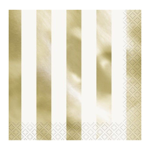 GOLD FOIL STRIPES LUNCHEON NAPKINS (17cm - 16 PACK)