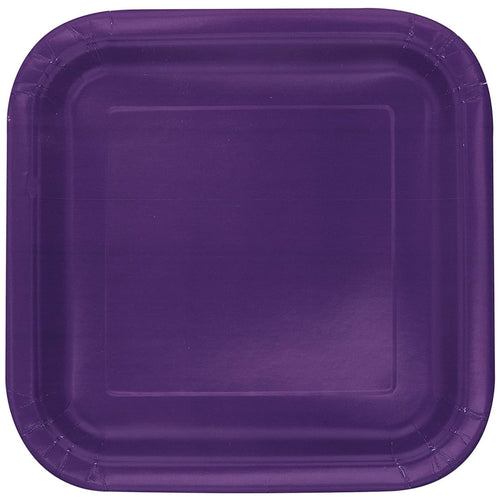 DEEP PURPLE SQUARE PAPER PLATES (23cm - 14 PACK)