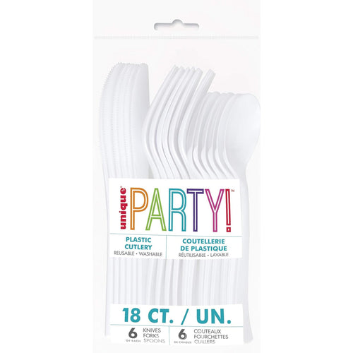 BRIGHT WHITE PLASTIC CUTLERY (18 PACK)