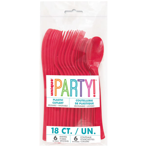 RUBY RED PLASTIC CUTLERY (18 PACK)