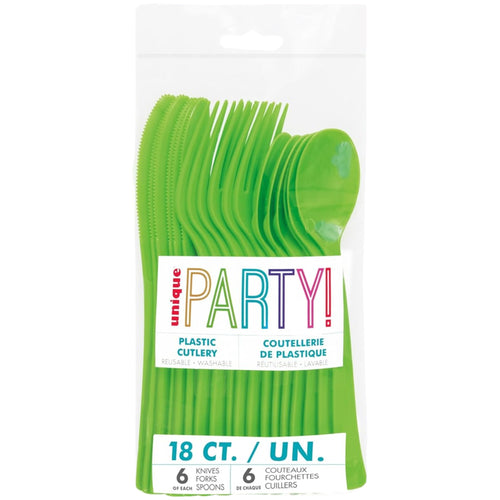 LIME GREEN PLASTIC CUTLERY (18 PACK)