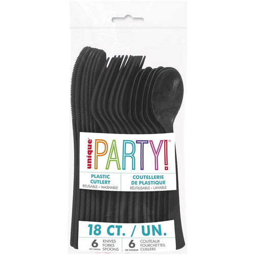 MIDNIGHT BLACK PLASTIC CUTLERY (18 PACK)