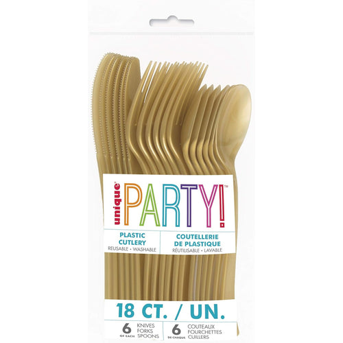 GLEAMING GOLD PLASTIC CUTLERY (18 PACK)