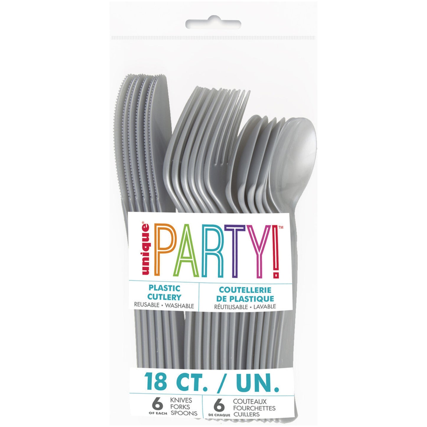 SHINY SILVER PLASTIC CUTLERY (18 PACK)