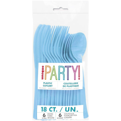 PALE POWDER BLUE PLASTIC CUTLERY (18 PACK)