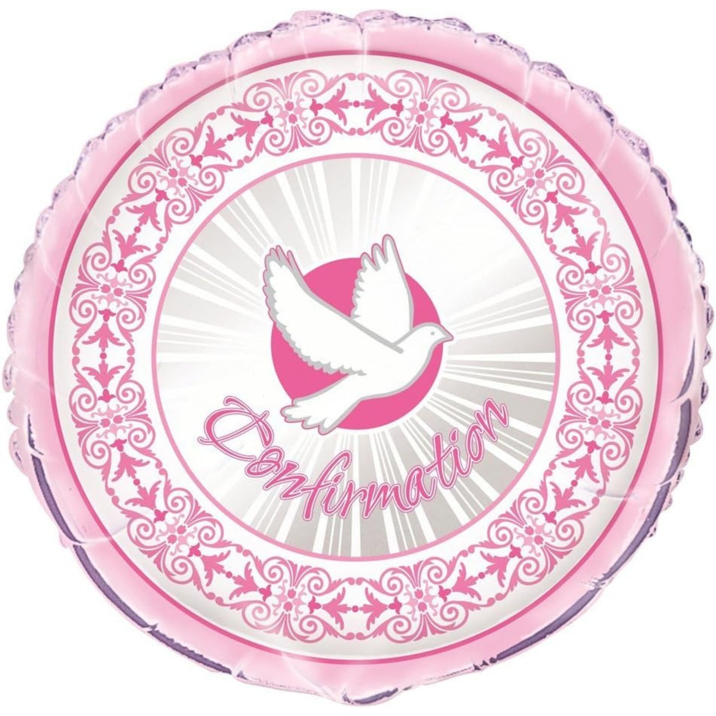18"/ 46cm PINK RADIANT DOVE CONFIRMATION ROUND FOIL BALLOON
