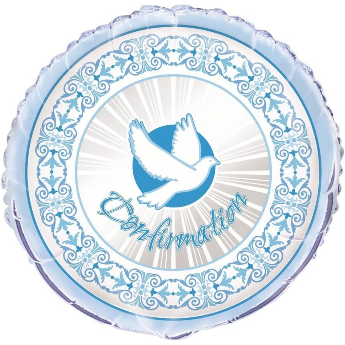 18"/ 46cm BLUE RADIANT DOVE CONFIRMATION ROUND FOIL BALLOON