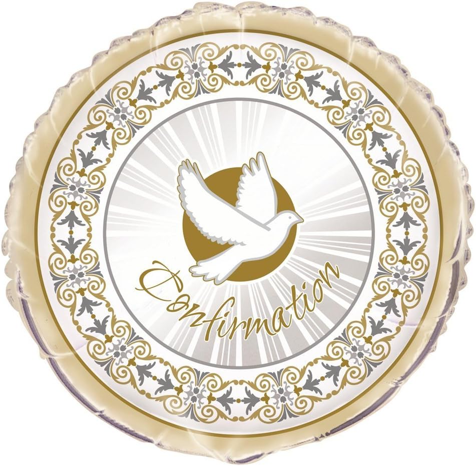 18"/ 46cm GOLD RADIANT DOVE CONFIRMATION ROUND FOIL BALLOON