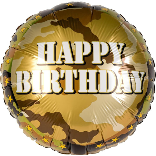 18"/ 46cm HAPPY BIRTHDAY MILITARY CAMO ROUND FOIL BALLOON