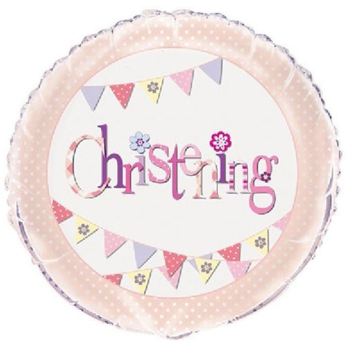 18"/ 46cm PINK CHRISTENING ROUND FOIL BALLOON