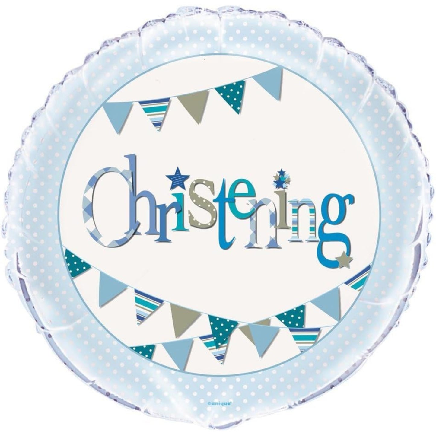 18"/ 46cm BLUE CHRISTENING BUNTING ROUND FOIL BALLOON