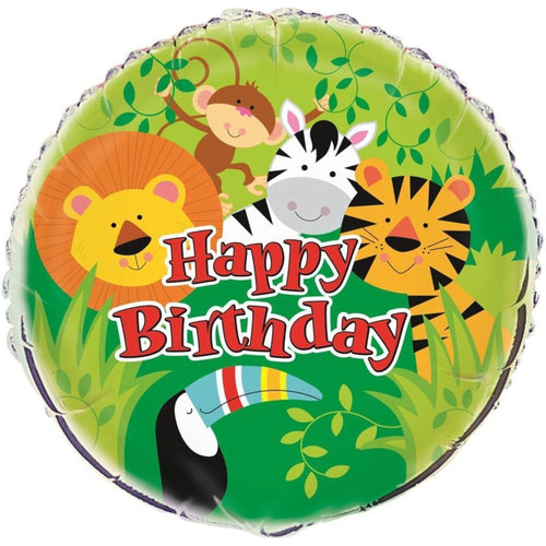 18"/ 46cm HAPPY BIRTHDAY ANIMAL JUNGLE ROUND FOIL BALLOON